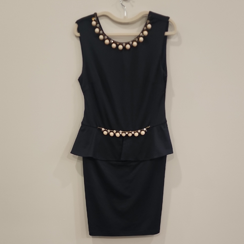 Chic Navy Dress with Pearl And Diamond Details, As Is, Size 42